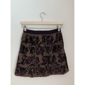 Club Monaco Mini Skirt Sz 00 Beaded Sequined Wine Gold Handcrafted Art To Wear